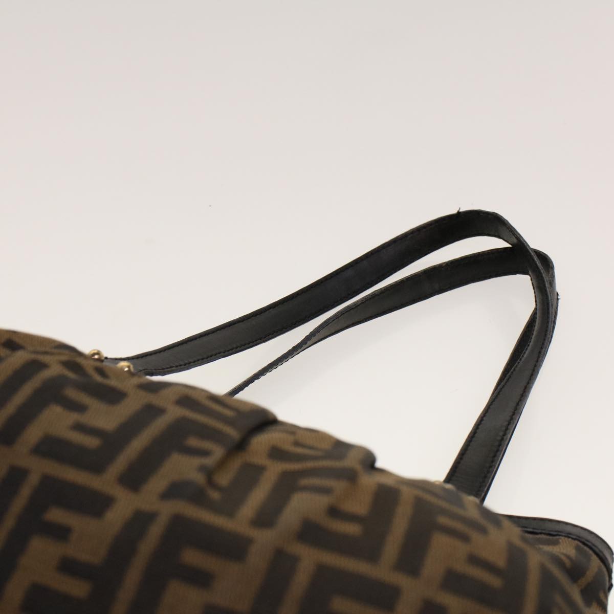 FENDI Zucca Canvas Shoulder Bag Black Brown Auth rd5025