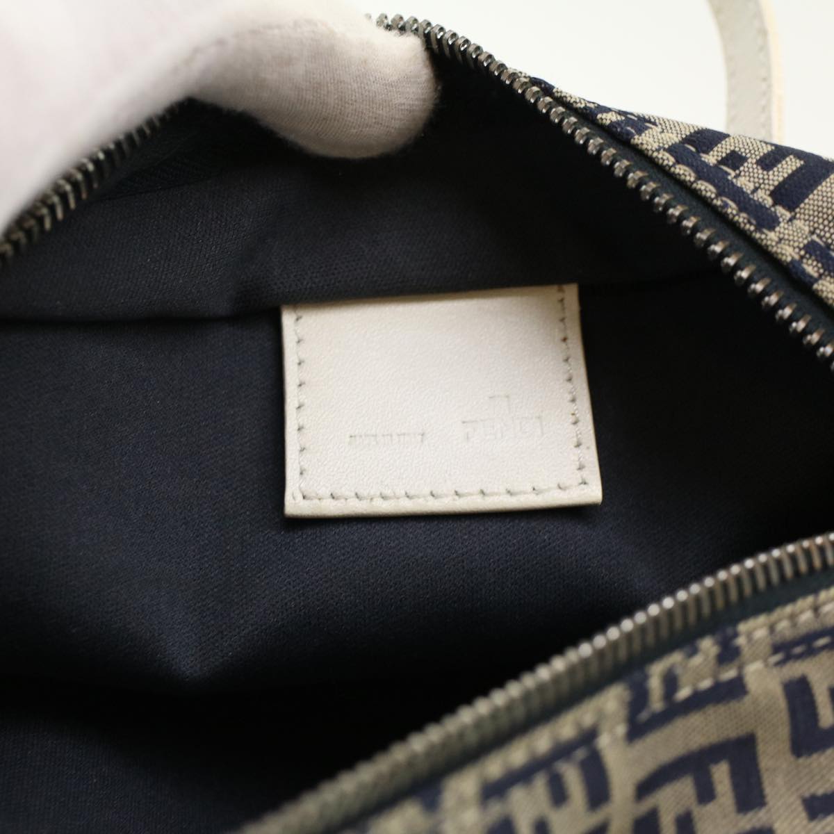 FENDI Zucchino Canvas Hand Bag Navy 2415 8N0000-028 Auth rd5029