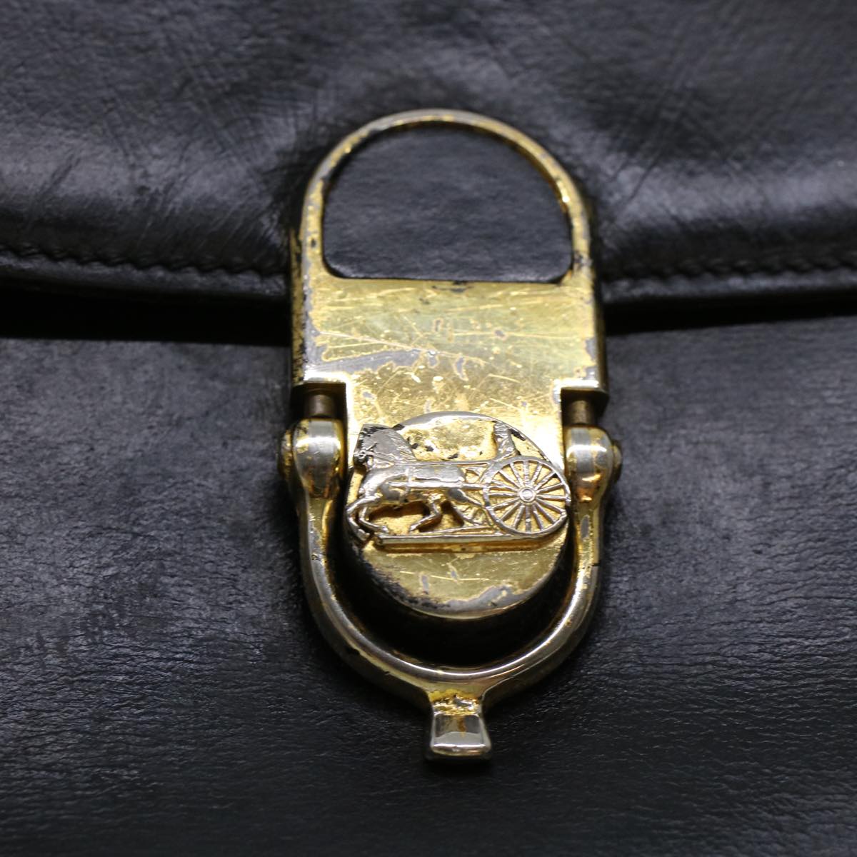 CELINE Horse Carriage Shoulder Bag Leather Black Auth rd5032