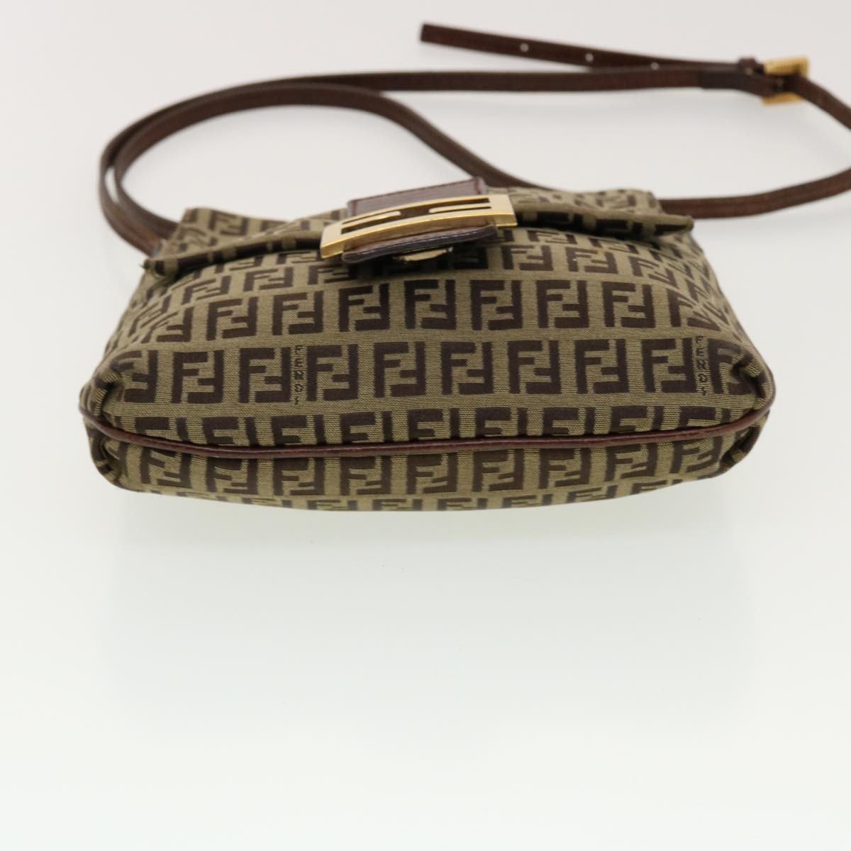 FENDI Zucchino Canvas Shoulder Bag Brown 2228-8BT075-TN9069 Auth rd5064