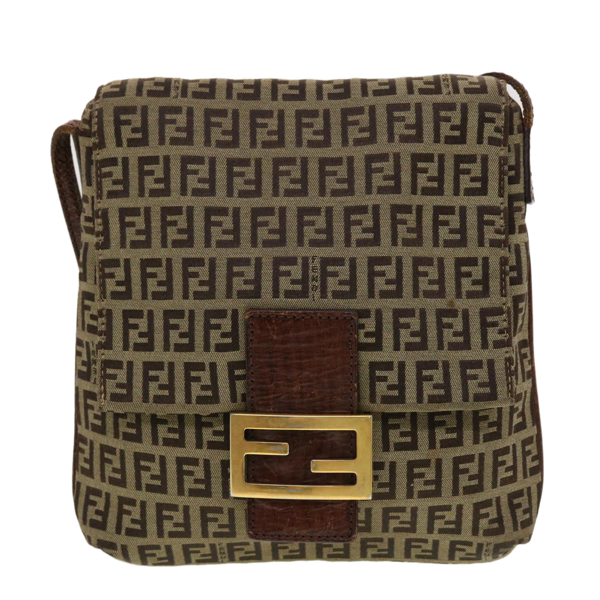 FENDI Zucchino Canvas Shoulder Bag Brown 2228-8BT075-TN9069 Auth rd5064