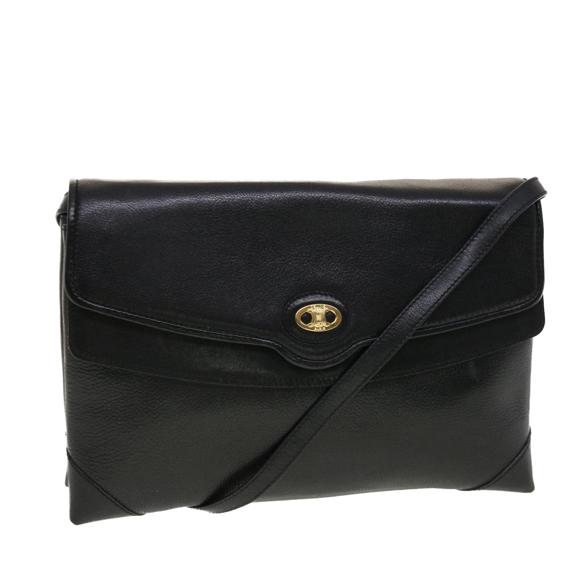 CELINE Shoulder Bag Leather Black Auth rd5145