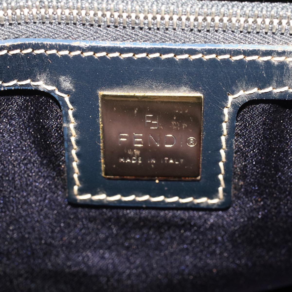 FENDI Zucchino Canvas Tote Bag Navy 2262-16457-018 Auth rd5151