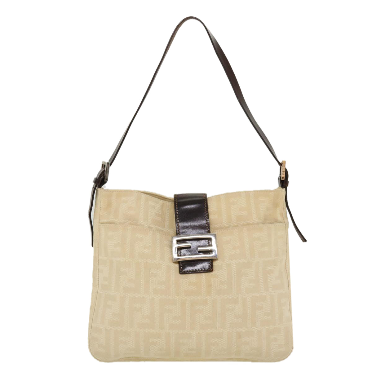 FENDI Zucca Canvas Mamma Baguette Shoulder Bag Beige 2211 26727 008 Auth rd5152