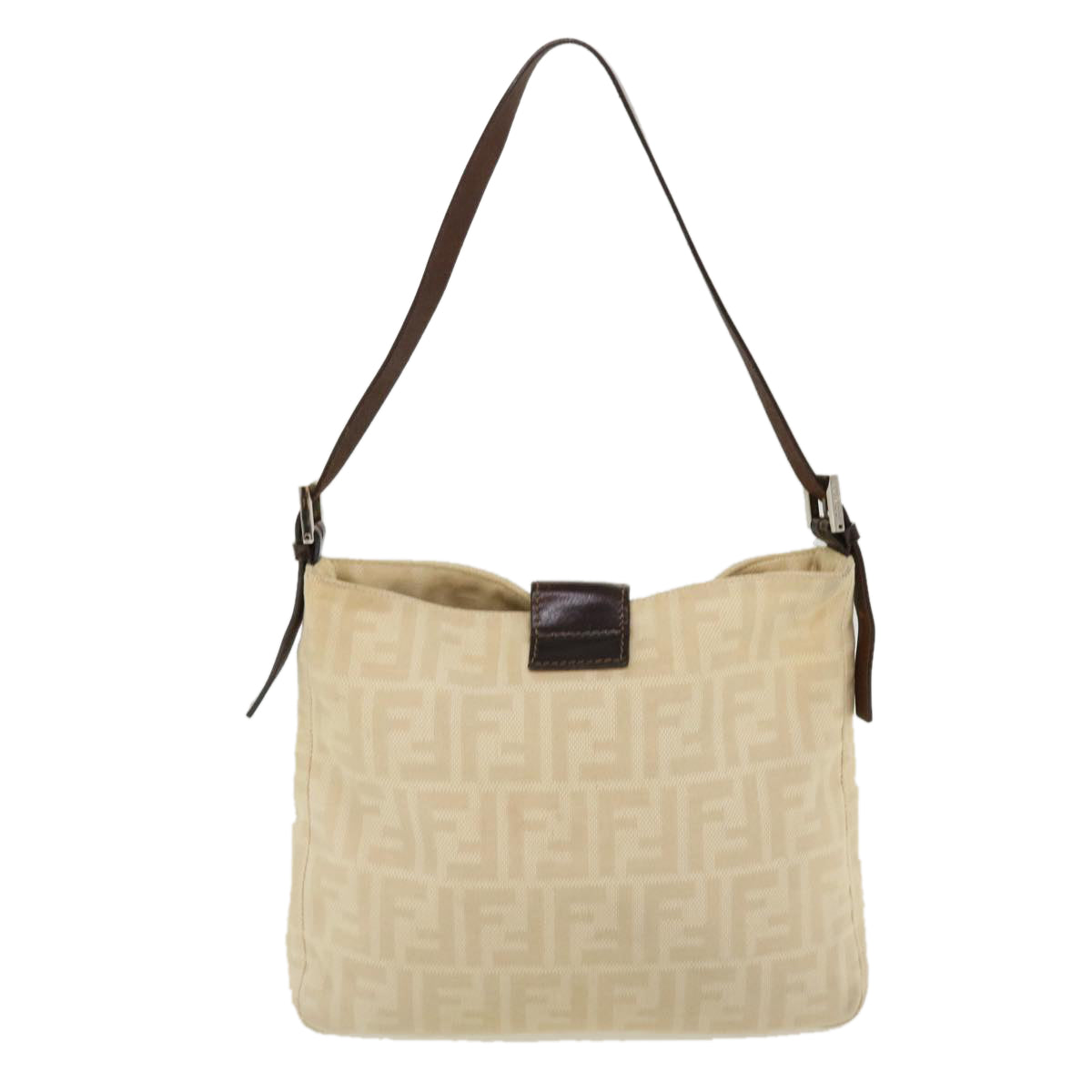 FENDI Zucca Canvas Mamma Baguette Shoulder Bag Beige 2211 26727 008 Auth rd5152