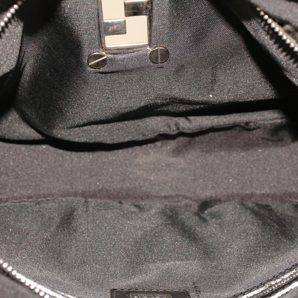 FENDI Zucchino Canvas Shoulder Bag Black Auth rd5155