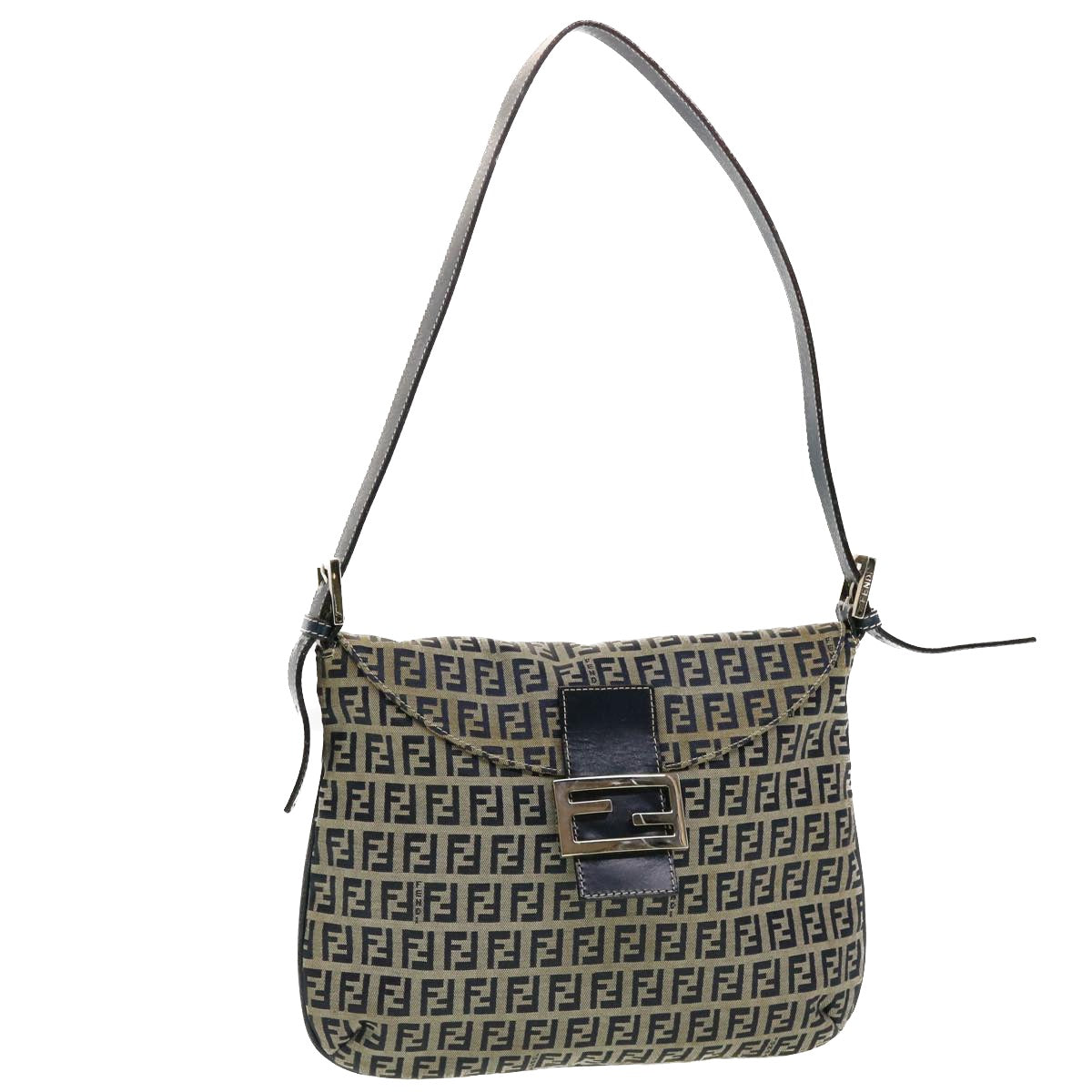 FENDI Zucchino Canvas Mamma Baguette Shoulder Bag Navy 83164900012 Auth rd5160