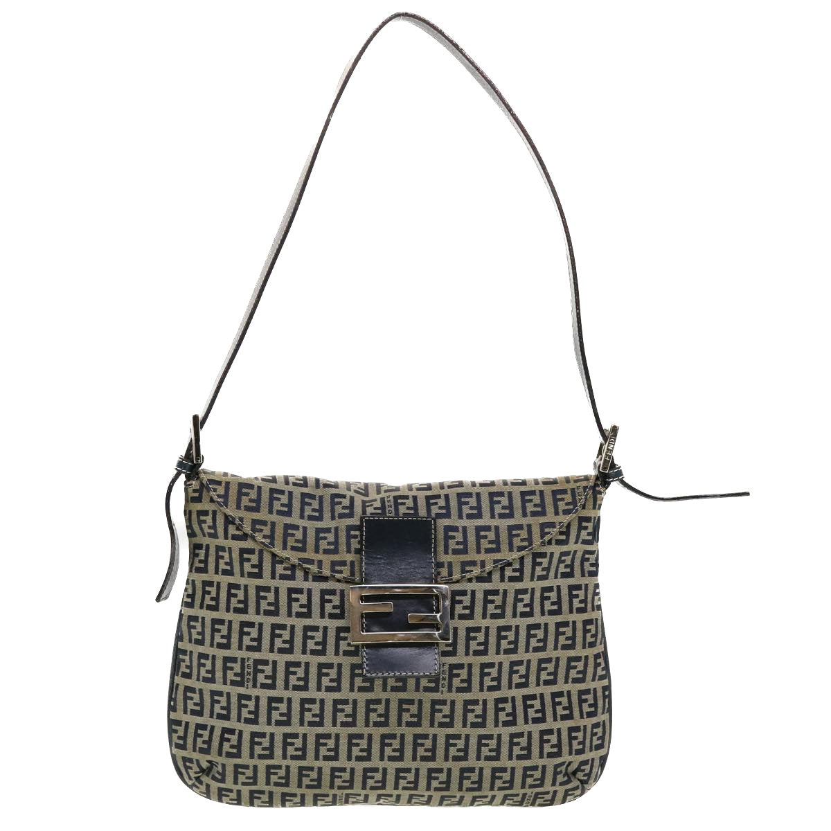 FENDI Zucchino Canvas Mamma Baguette Shoulder Bag Navy 83164900012 Auth rd5160