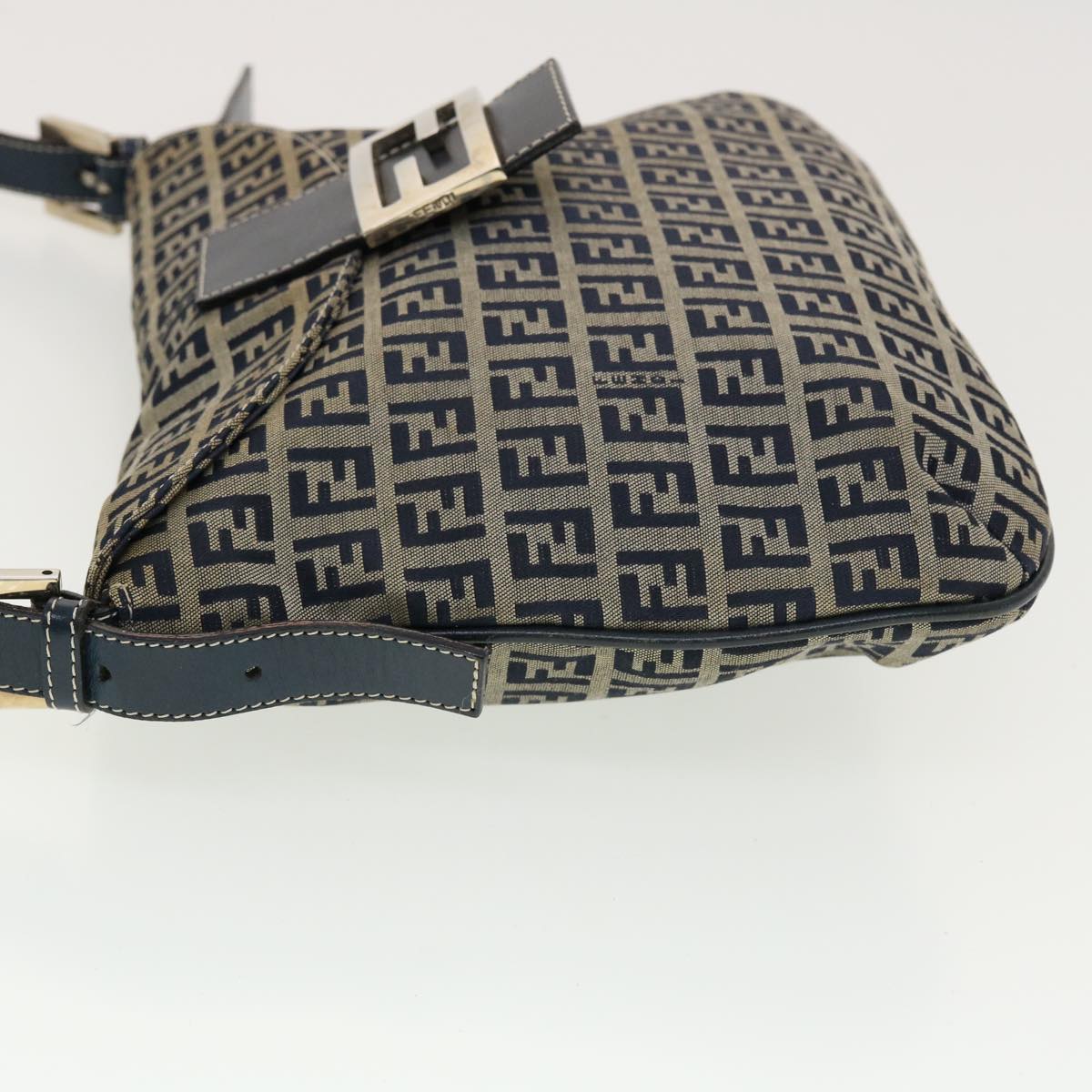 FENDI Zucchino Canvas Mamma Baguette Shoulder Bag Navy 83164900012 Auth rd5160