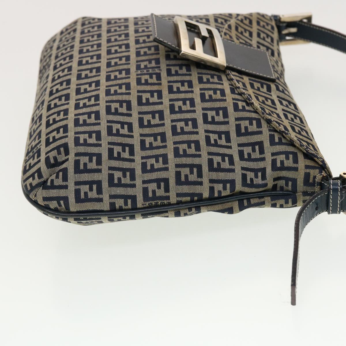 FENDI Zucchino Canvas Mamma Baguette Shoulder Bag Navy 83164900012 Auth rd5160