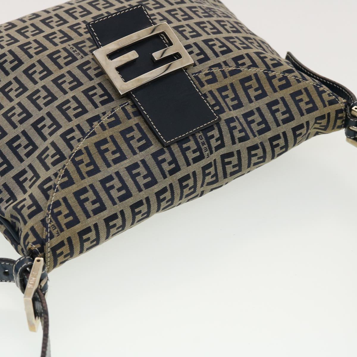 FENDI Zucchino Canvas Mamma Baguette Shoulder Bag Navy 83164900012 Auth rd5160