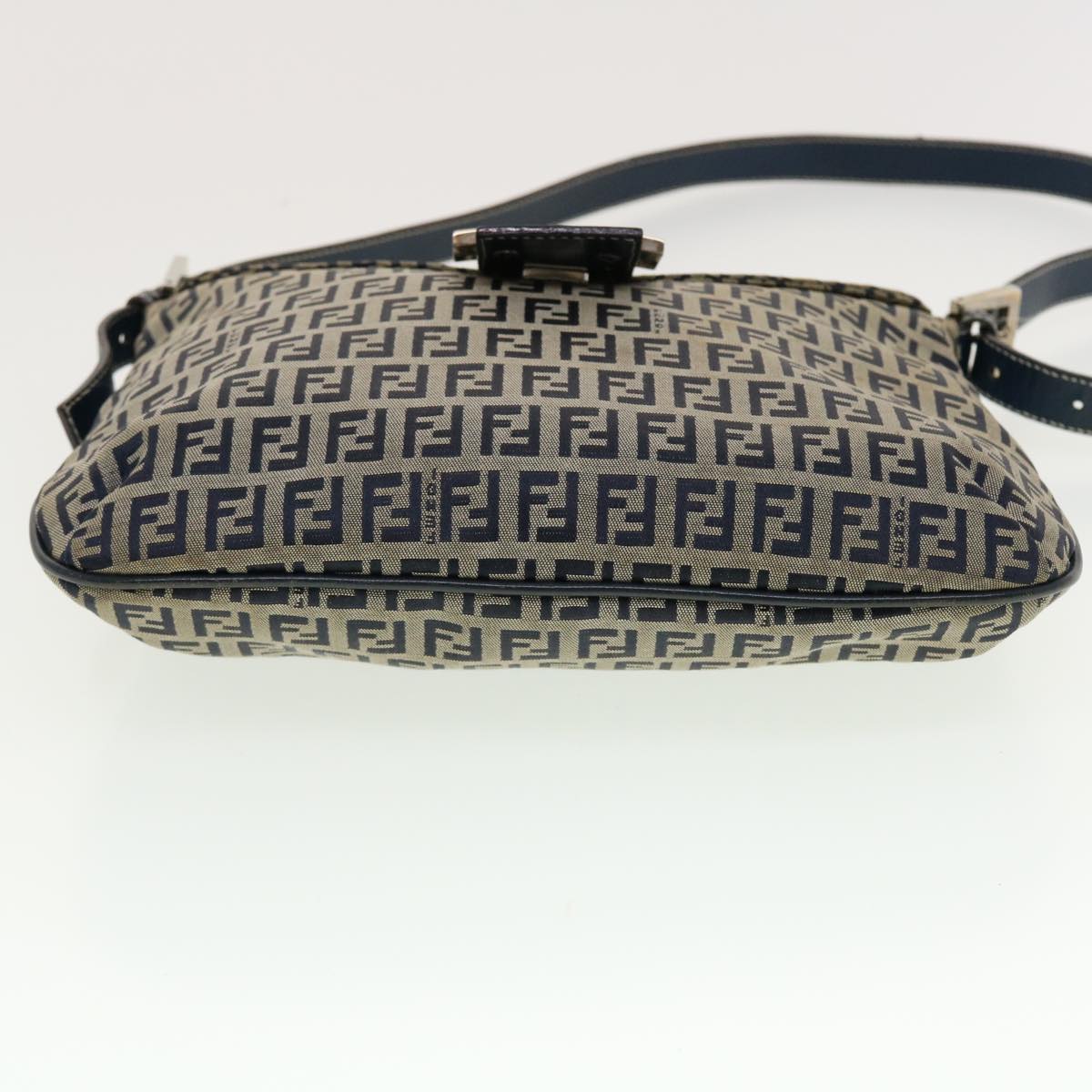 FENDI Zucchino Canvas Mamma Baguette Shoulder Bag Navy 83164900012 Auth rd5160