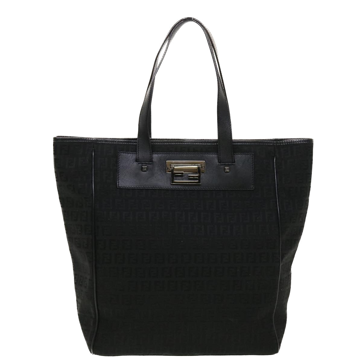 FENDI Zucchino Canvas Tote Bag Black Auth rd5163