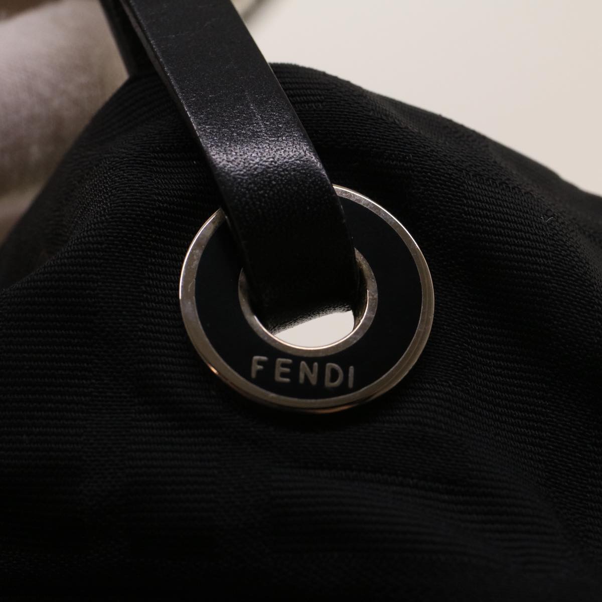 FENDI Zucca Canvas Shoulder Bag Black 222826619 Auth rd5166