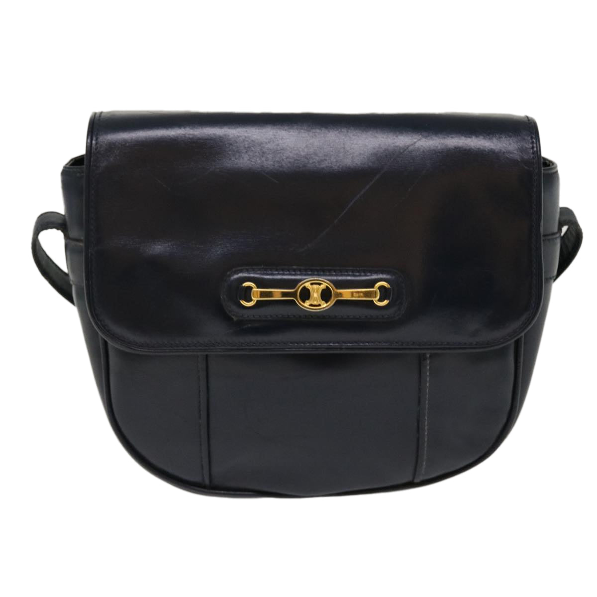 CELINE Shoulder Bag Leather Navy Auth rd5176 - 0