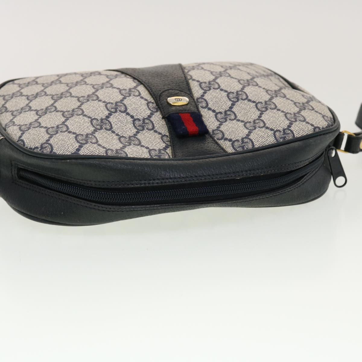 GUCCI GG Canvas Sherry Line Clutch Bag Gray Red Navy 89.01.034 Auth rd5207