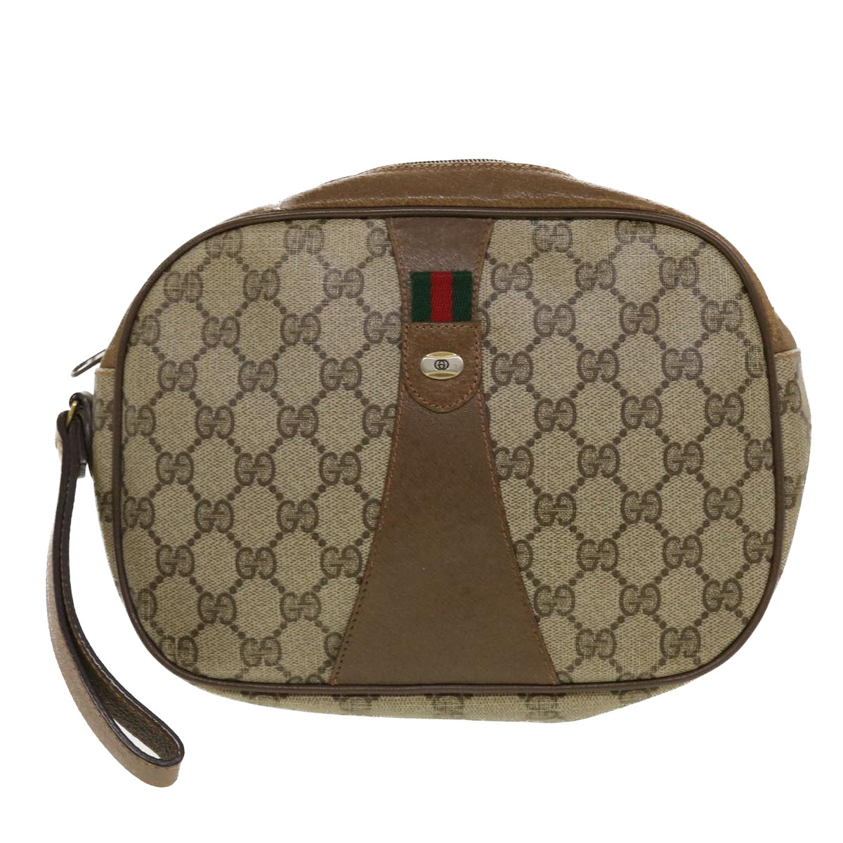 GUCCI GG Canvas Web Sherry Line Clutch Bag Beige Red Green 89.01.034 Auth rd5247