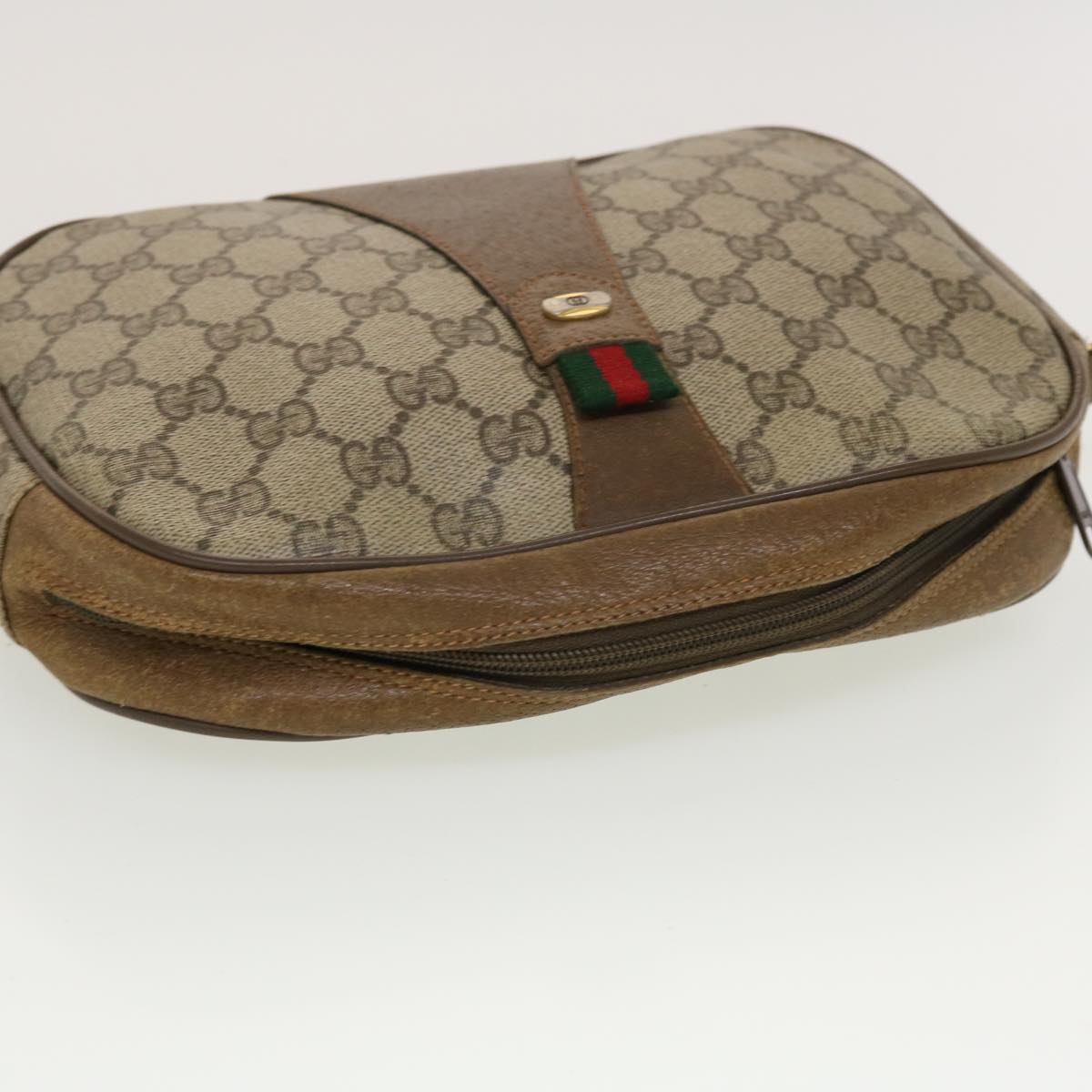 GUCCI GG Canvas Web Sherry Line Clutch Bag Beige Red Green 89.01.034 Auth rd5247