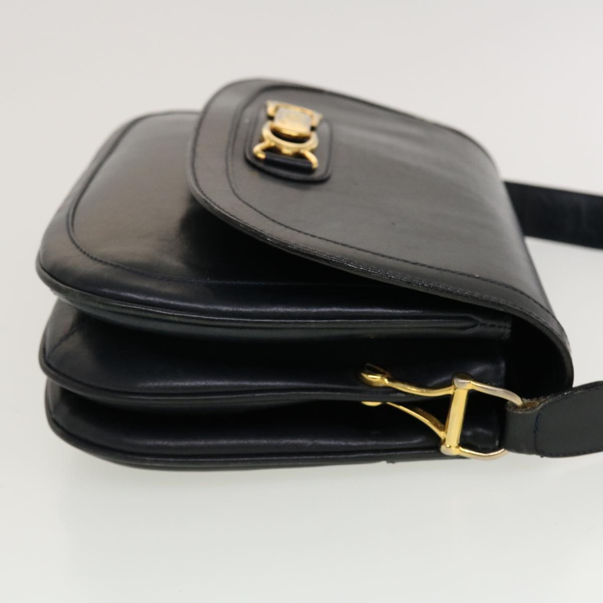 CELINE Horse Carriage Shoulder Bag Leather Navy Auth rd5253