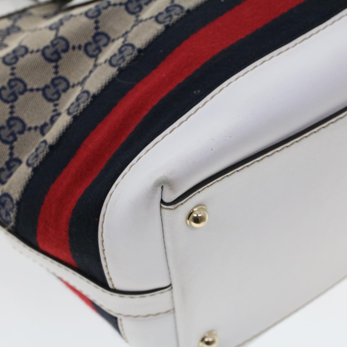 GUCCI GG Canvas Sherry Line Shoulder Bag Gray Red Navy 257085 Auth rd5254