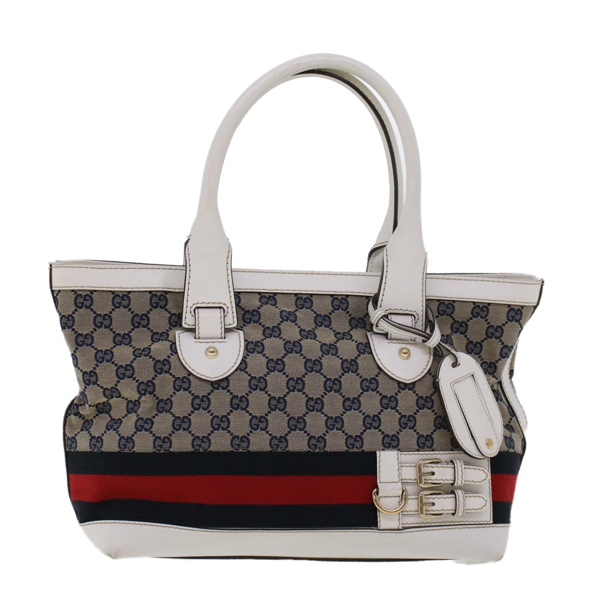 GUCCI GG Canvas Sherry Line Shoulder Bag Gray Red Navy 257085 Auth rd5254