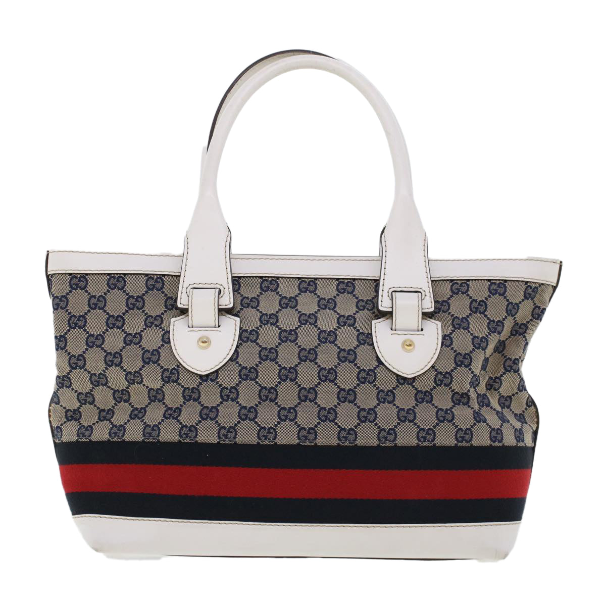 GUCCI GG Canvas Sherry Line Shoulder Bag Gray Red Navy 257085 Auth rd5254