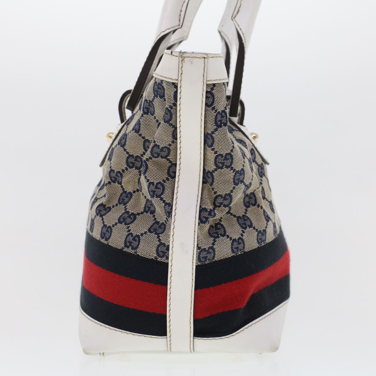 GUCCI GG Canvas Sherry Line Shoulder Bag Gray Red Navy 257085 Auth rd5254