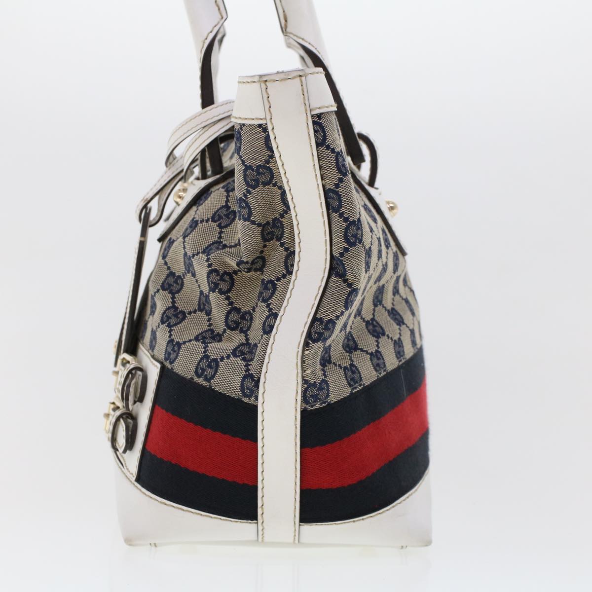 GUCCI GG Canvas Sherry Line Shoulder Bag Gray Red Navy 257085 Auth rd5254