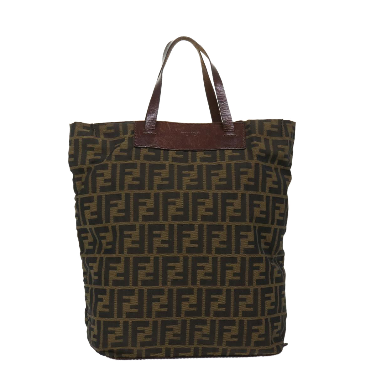 FENDI Zucca Canvas Tote Bag Nylon Brown Black Auth rd5437