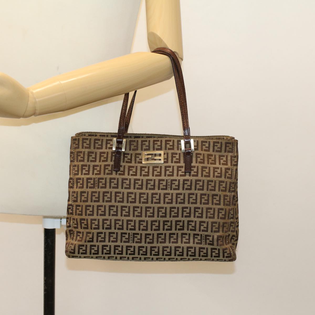 FENDI Zucchino Canvas Tote Bag Brown Auth rd5439