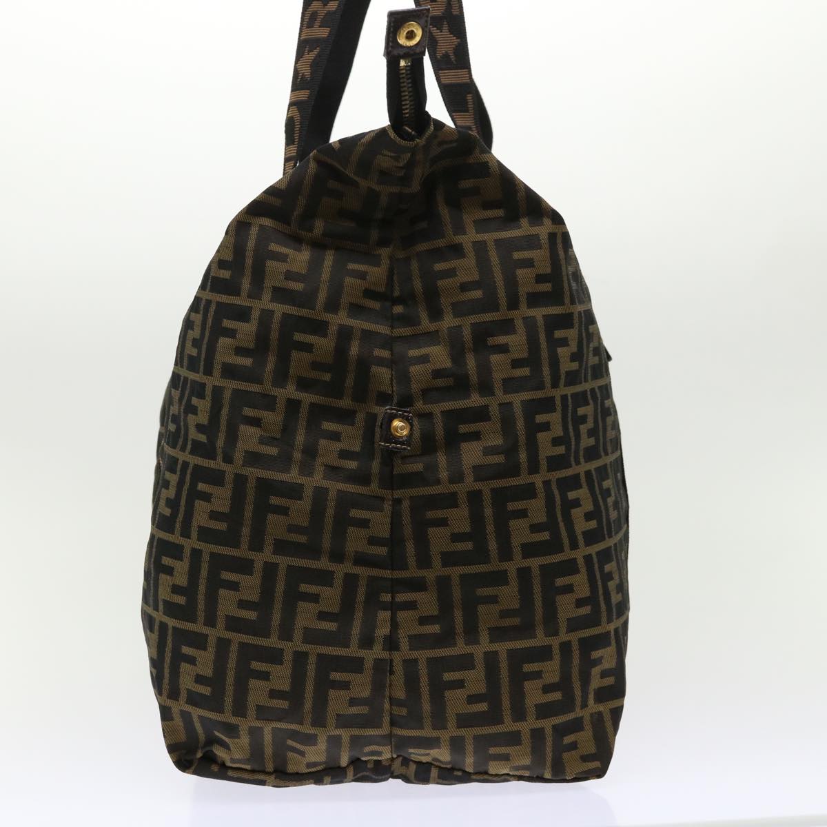 FENDI Zucca Canvas Boston Bag Nylon Brown Black Auth rd5456