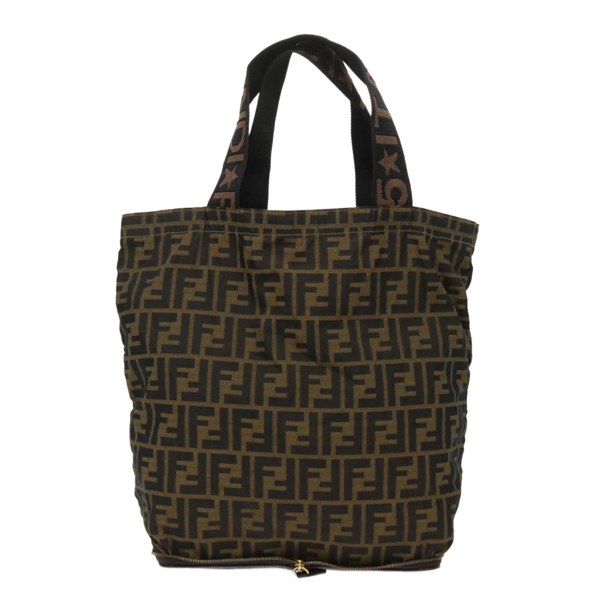 FENDI Zucca Canvas Tote Bag Nylon Brown Black Auth rd5464