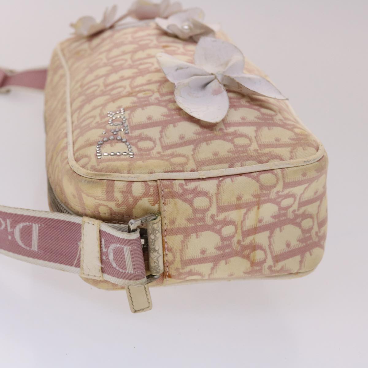 Christian Dior Trotter Canvas Shoulder Bag Pink White Auth rd5540