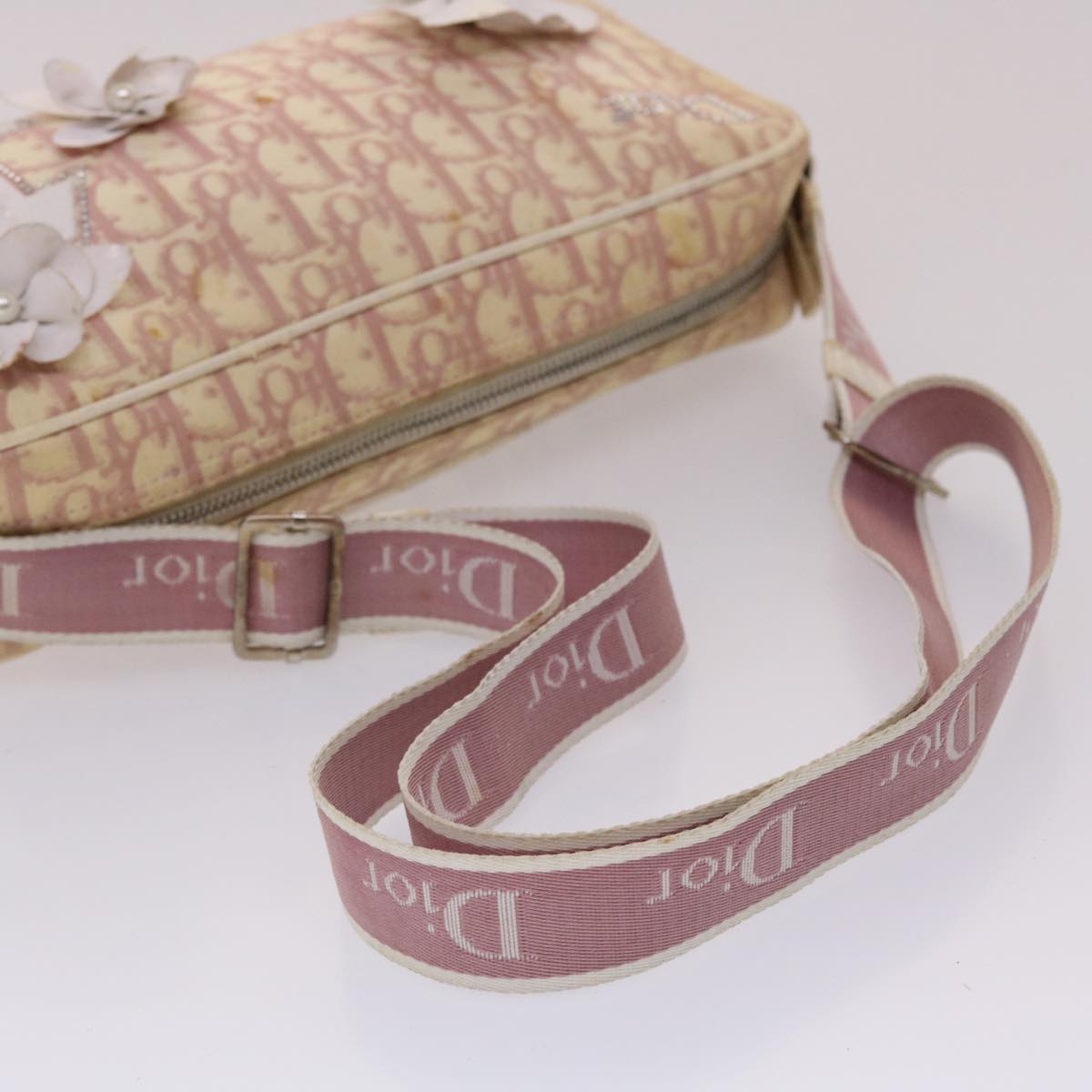 Christian Dior Trotter Canvas Shoulder Bag Pink White Auth rd5540