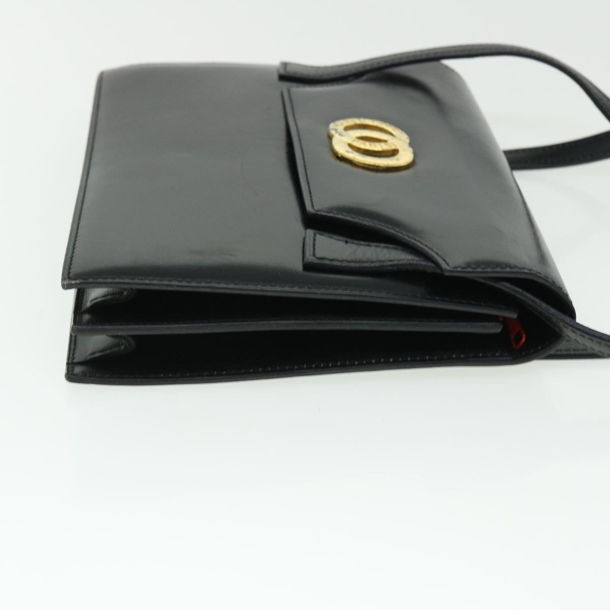 CELINE Circle Shoulder Bag Leather Black Auth rd5696