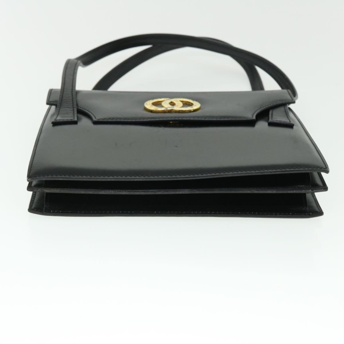 CELINE Circle Shoulder Bag Leather Black Auth rd5696