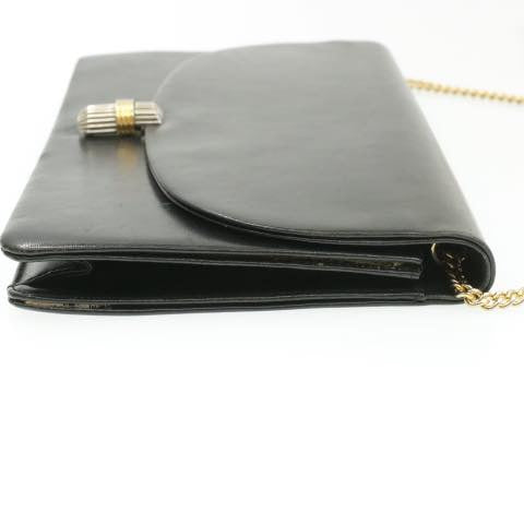 Christian Dior Chain Shoulder Bag Leather Black Auth rd867