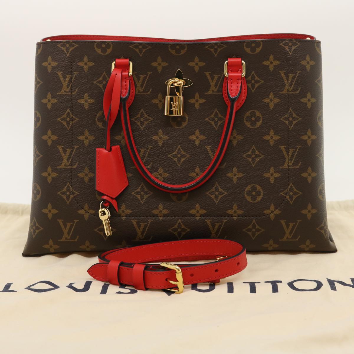 LOUIS VUITTON Monogram Flower Tote Hand Bag Coquelicot 2way M43553 Auth ro306A