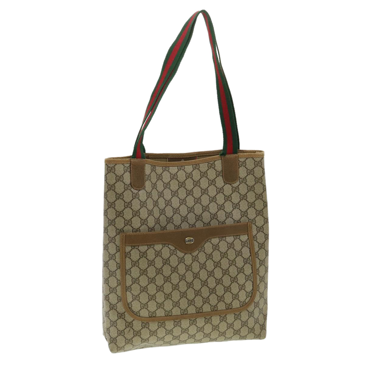 GUCCI Web Sherry Line GG Canvas Tote Bag PVC Leather Beige Green Red Auth ro546