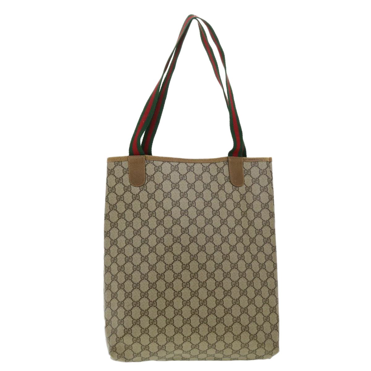 GUCCI Web Sherry Line GG Canvas Tote Bag PVC Leather Beige Green Red Auth ro546 - 0