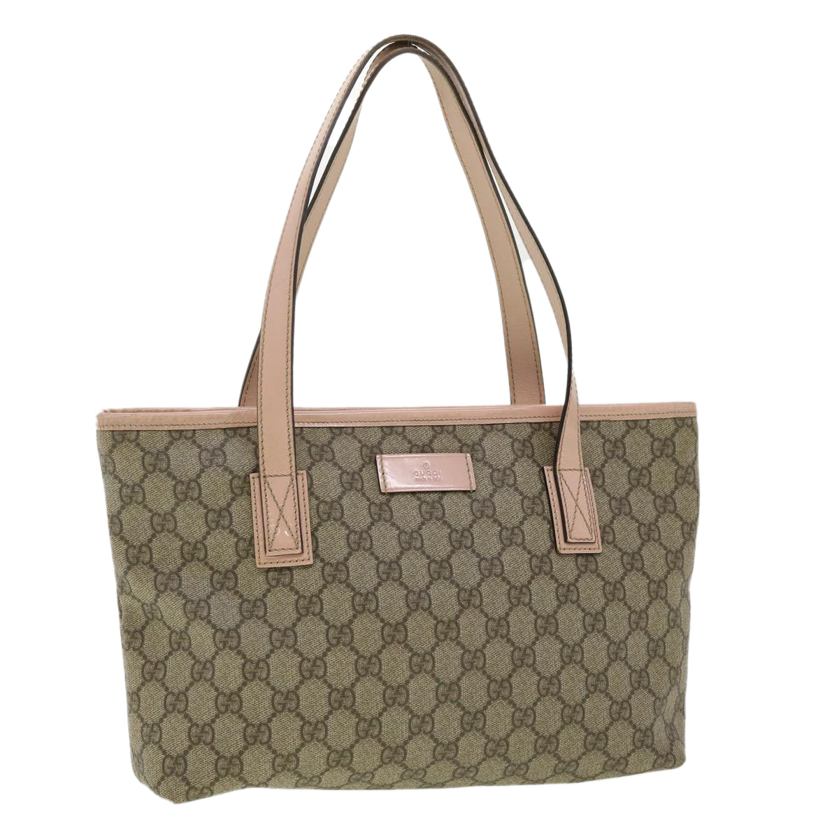 GUCCI GG Canvas Tote Bag PVC Leather Beige Auth ro554