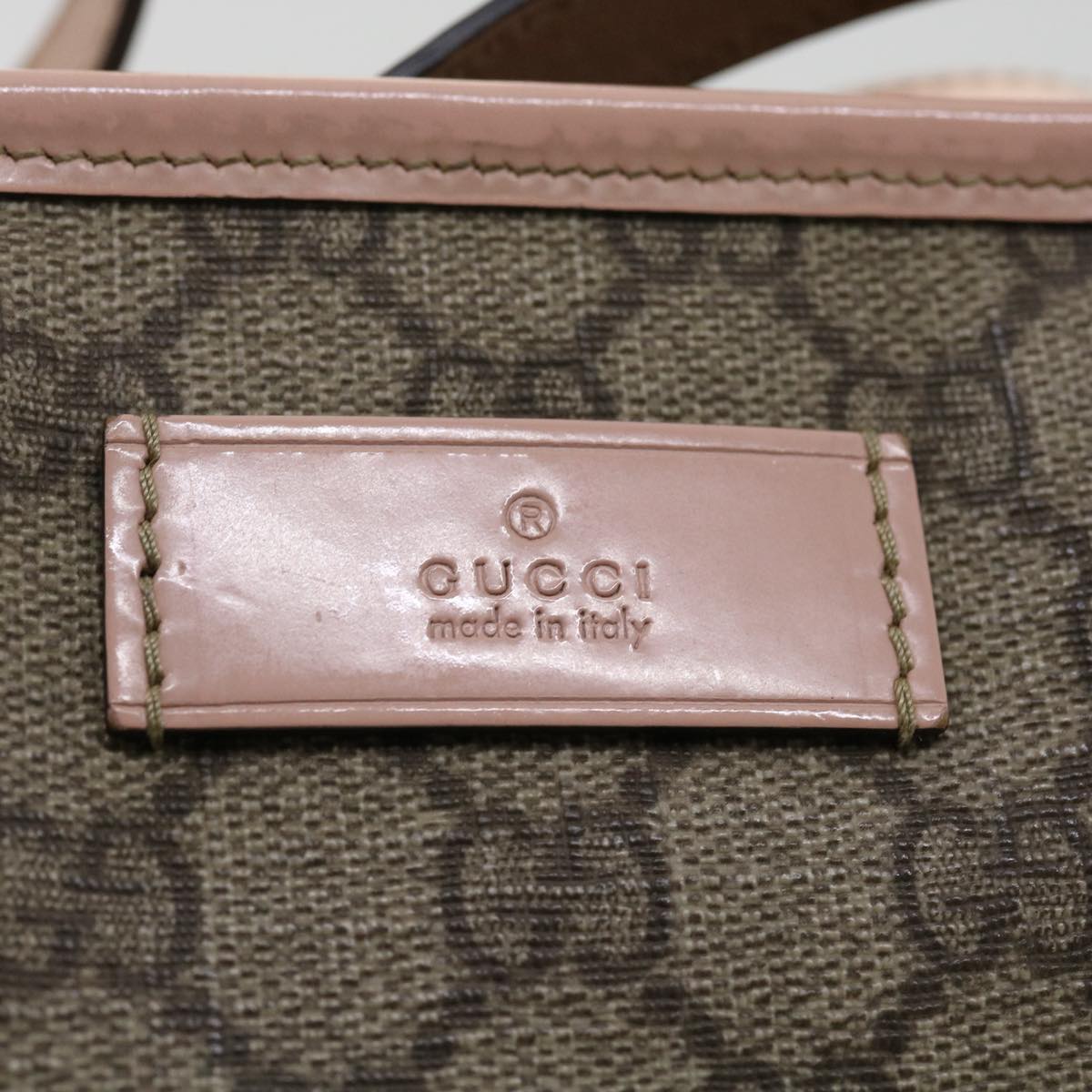 GUCCI GG Canvas Tote Bag PVC Leather Beige Auth ro554