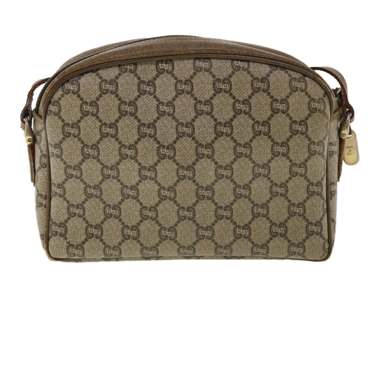 GUCCI GG Plus Canvas Shoulder Bag PVC Leather Beige Auth ro556