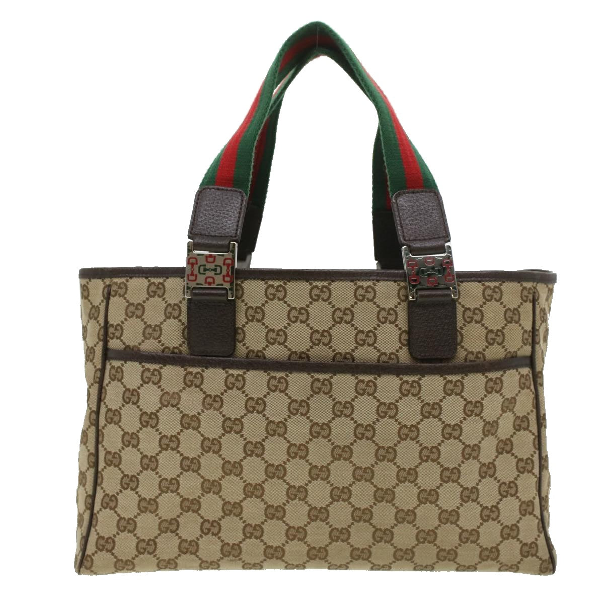 GUCCI GG Canvas Web Sherry Line Tote Bag Beige Red Green Auth ro581 - 0