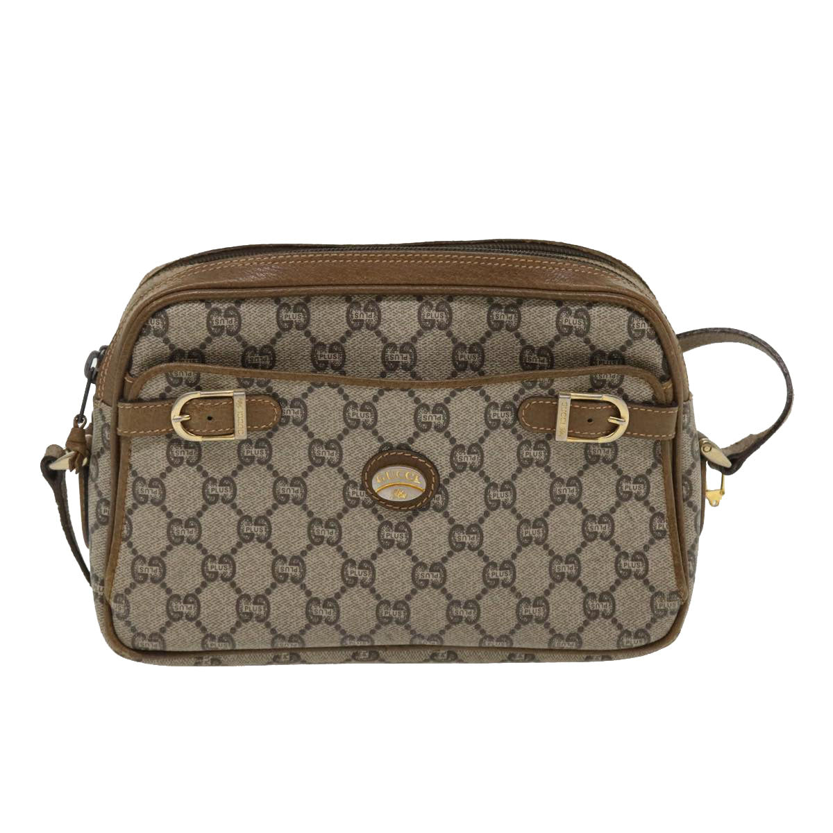 GUCCI GG Plus Canvas Shoulder Bag PVC Leather Beige Auth ro789