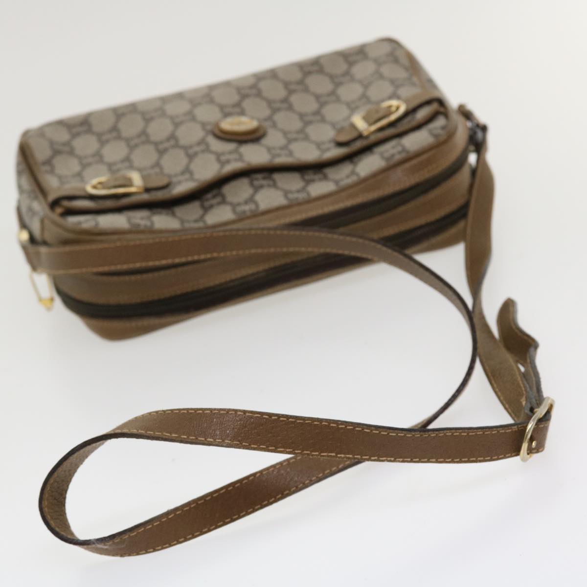 GUCCI GG Plus Canvas Shoulder Bag PVC Leather Beige Auth ro789