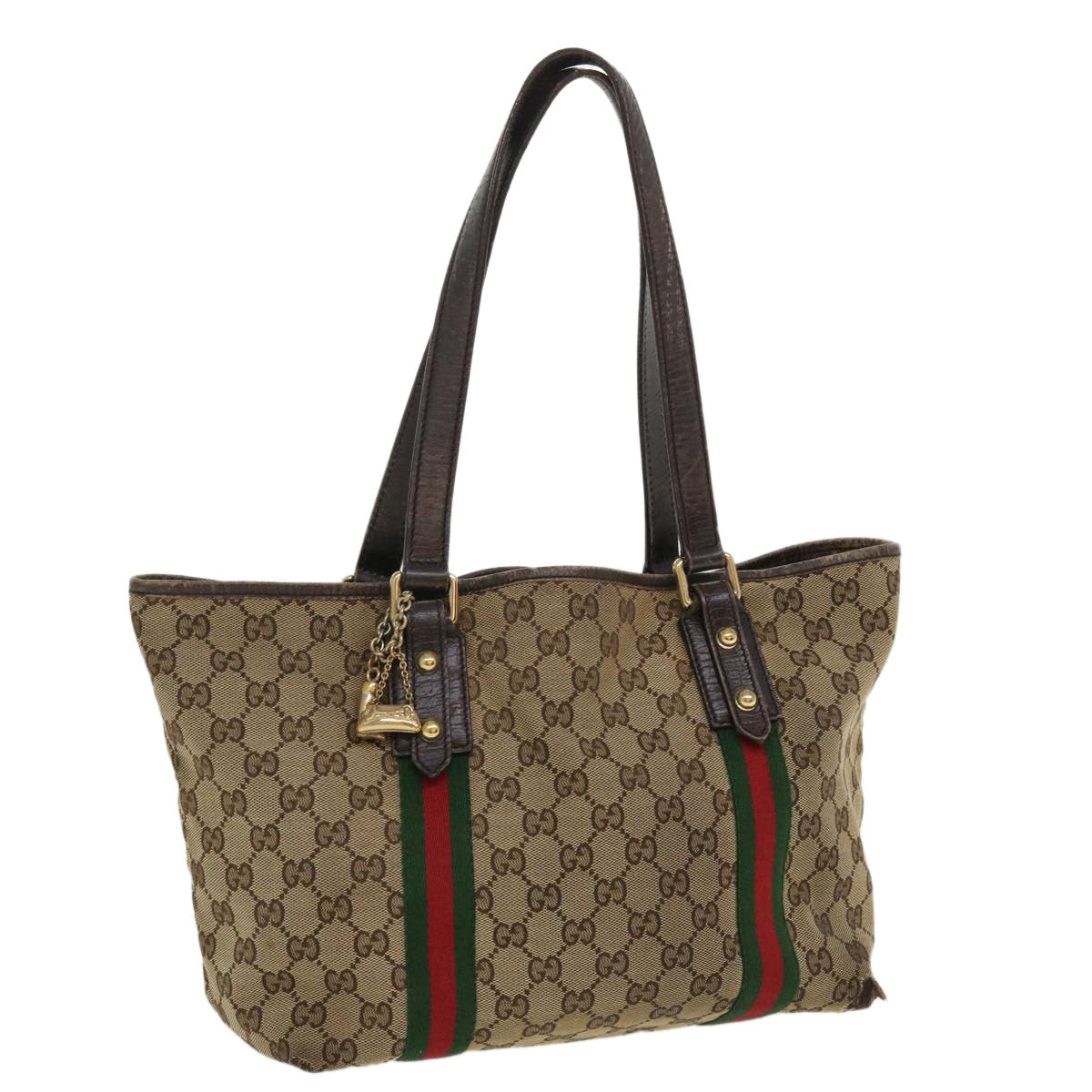 GUCCI GG Canvas Web Sherry Line Tote Bag Beige Red Green 137396 Auth ro795