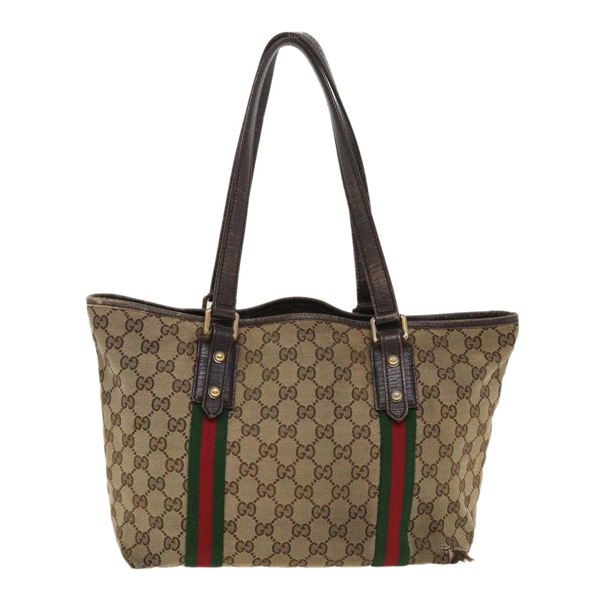 GUCCI GG Canvas Web Sherry Line Tote Bag Beige Red Green 137396 Auth ro795 - 0