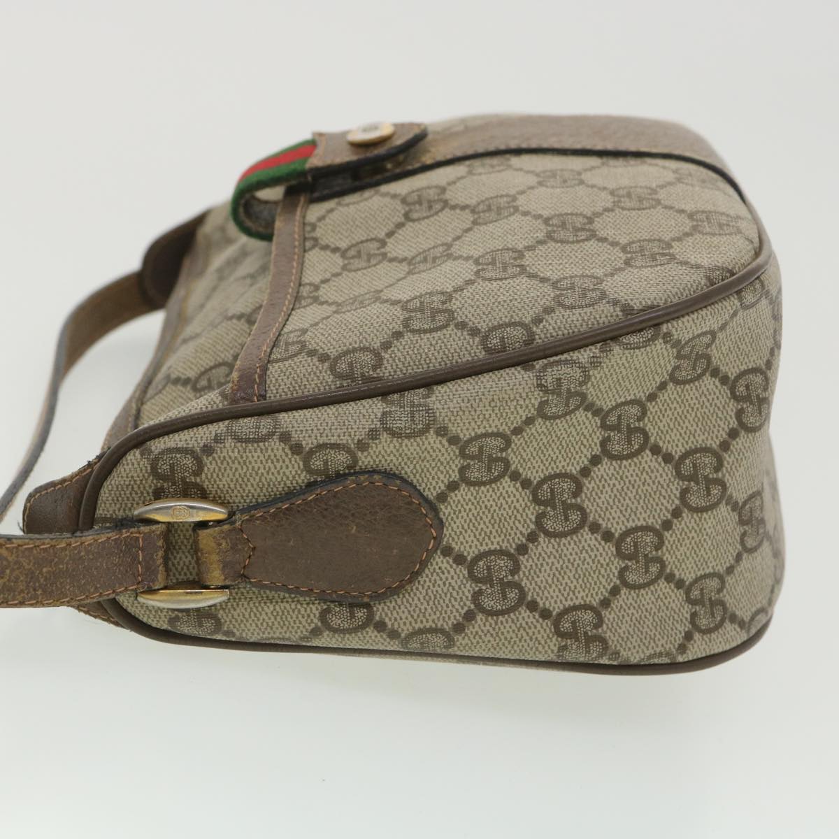 GUCCI GG Canvas Web Sherry Line Shoulder Bag Beige Red 89 02 032 Auth ro876