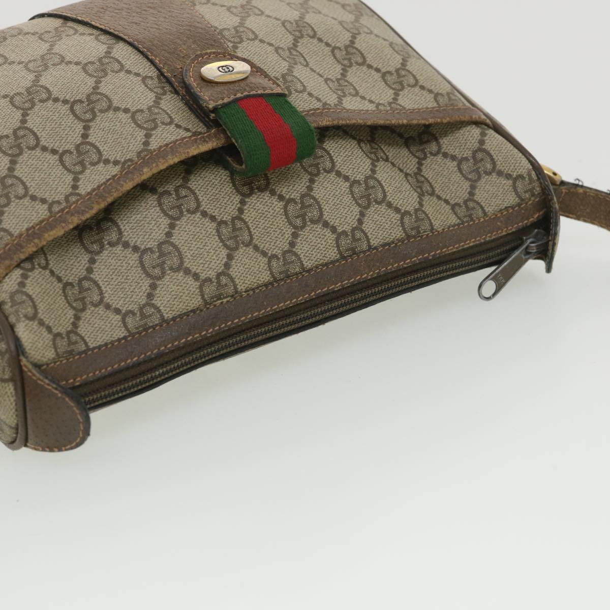GUCCI GG Canvas Web Sherry Line Shoulder Bag Beige Red 89 02 032 Auth ro876